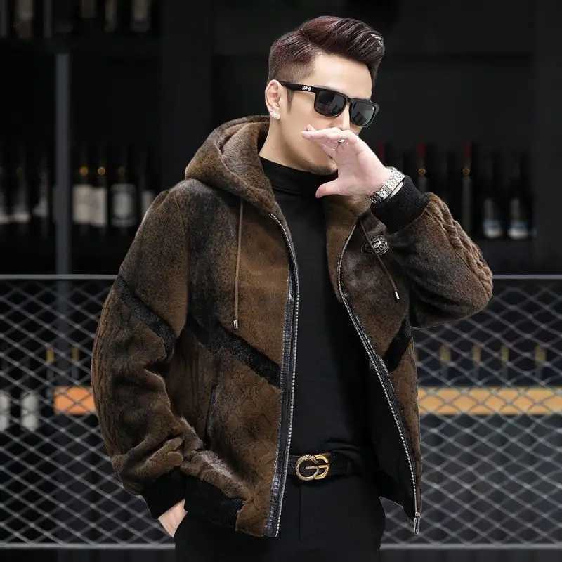 New autumn and winter collection Real fur coat imitating raccoon fur mens coat long hat big fur coat mens jacket Z85 W241017