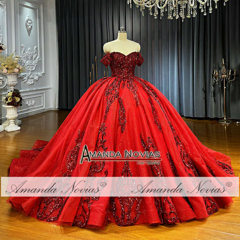 Amanda Novias Off Shoulder Red Wedding Dress