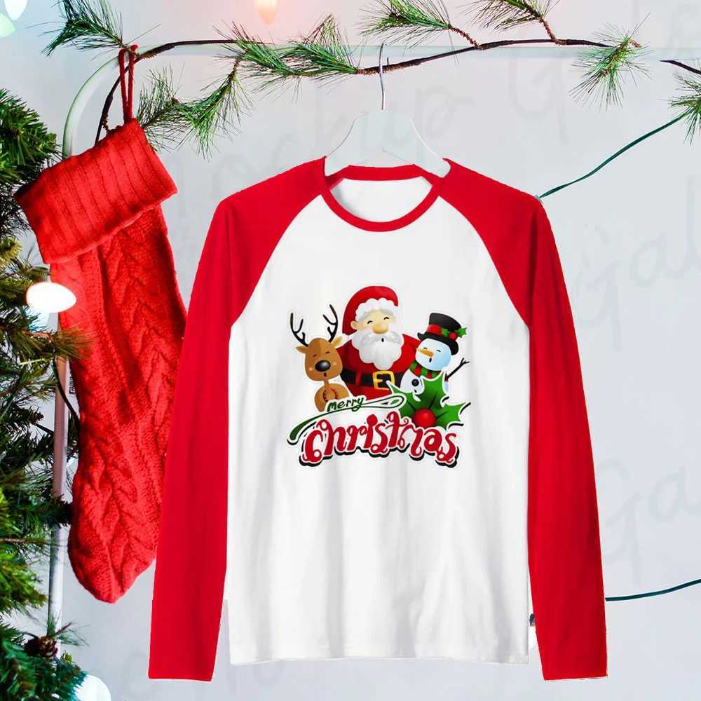 Deer print Christmas family matching set dad mom daughter son family costume Christmas party costume long sleeved Raglan shirt W241015