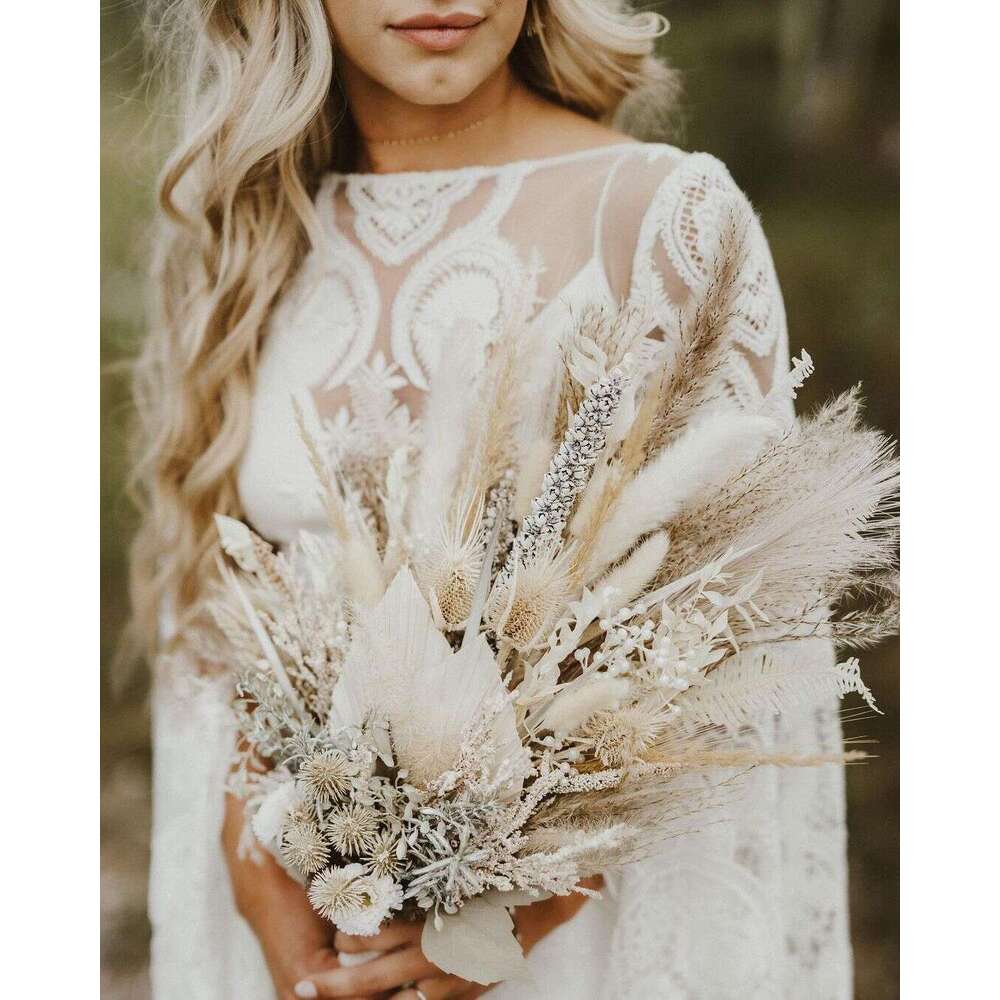 Xunbei Boho Wedding Dress For Women Lace Appqulies Trumpet Sleeves Illusion Mermaid Dresses Countryside Pastrol Party Bride Gown Bc19639 0213