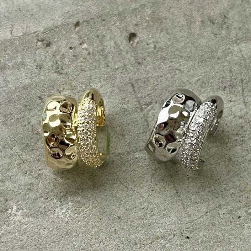 New trend Zircon double-layer ear sleeves with no perforations punk style unique metal geometric female ear clips Y2K jewelry W241017