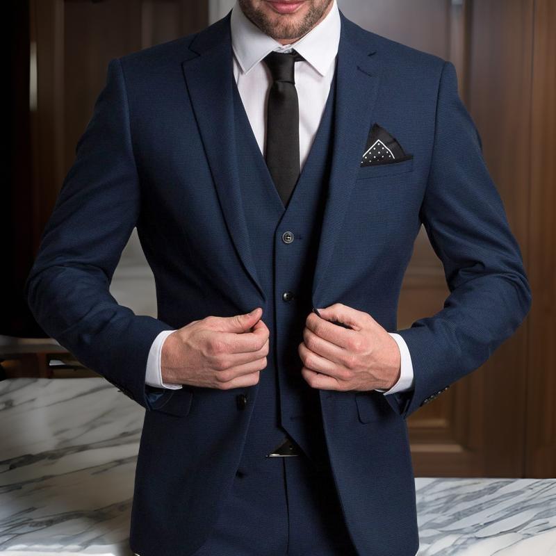 Navy Blue Formal Wedding Tuxedo For Gentleman Prom Men Suits Slim Fit 3 Piece Smoking Male Fashion Set Blazer Vest With Pants