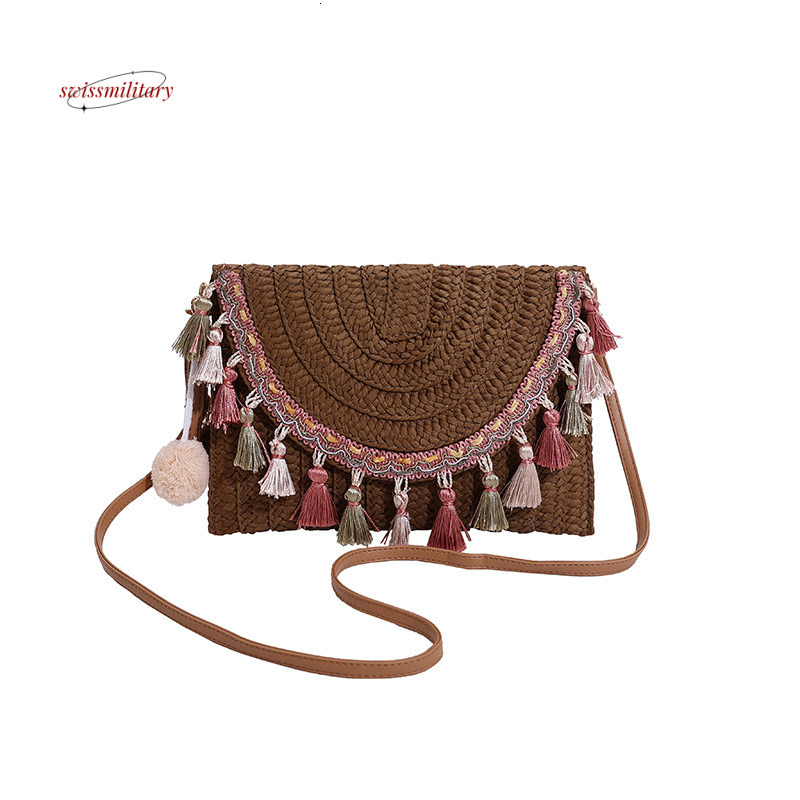 Ethnic handmade woven for women 2024 Bohemian style handbag with tassel envelope shoulder bag #34 swissmilitary
