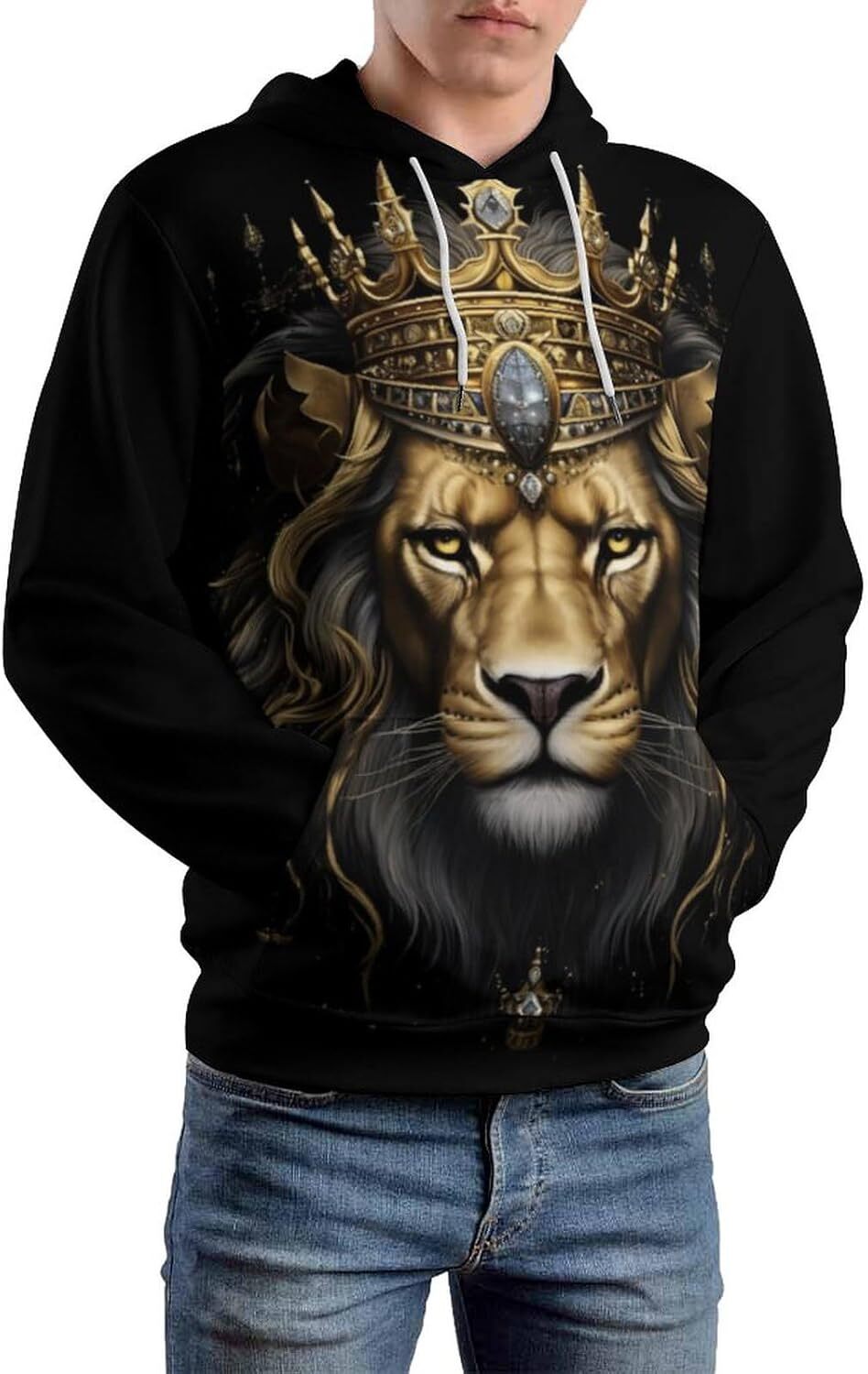 Hoodie for Mens Womens Mens Crown Lion King Hoodies 3D Novelty Tie Dyed Animal Pattern Printing Lightweight Long Sleeve Pullover Hoodie Graphic Fashio