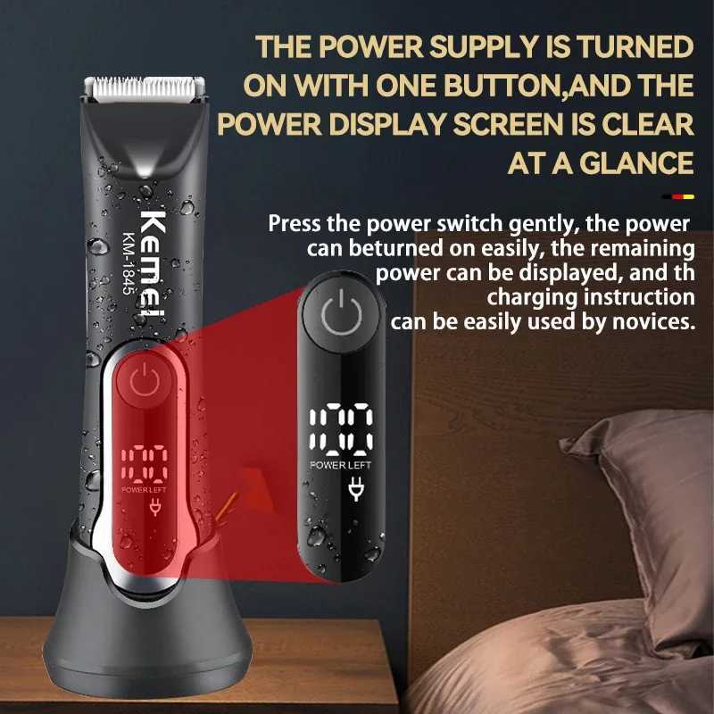 Kemei Body Groin Hair Trimmer Mens and Womens Ceramic Blade Wet Dry Beard Trimmer Pubic Trimmer Rear Hair Shaver Bikini Ball Beauty Machine W241017