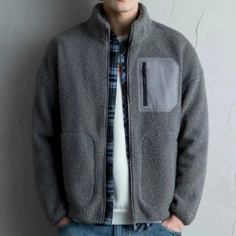 Fonekie Lamb Wool Jackets Men Casual Thickened Fleece Autumn Winter Stand-up Collar Coat Polar Fleece Cardigan Plus Size JacketXJ241017
