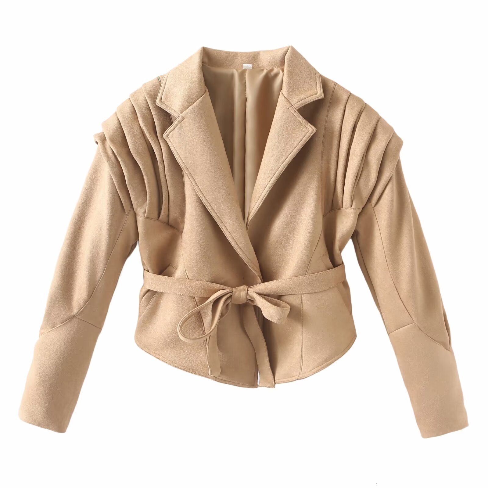 With Belt Women's Outwear Leather Jackets Long Sleeve Solid Elegant 2024 Inszart Casacos Femme Woman Coat Top