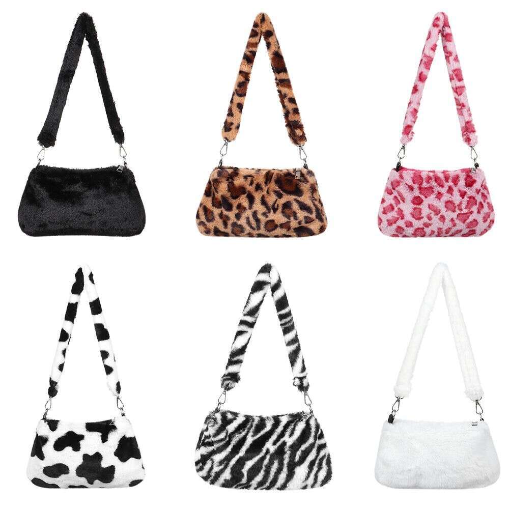 Casual Women's Handbags Underarm Leopard Plush Shoulder Animal Print Bag Messenger Crossbody Bags