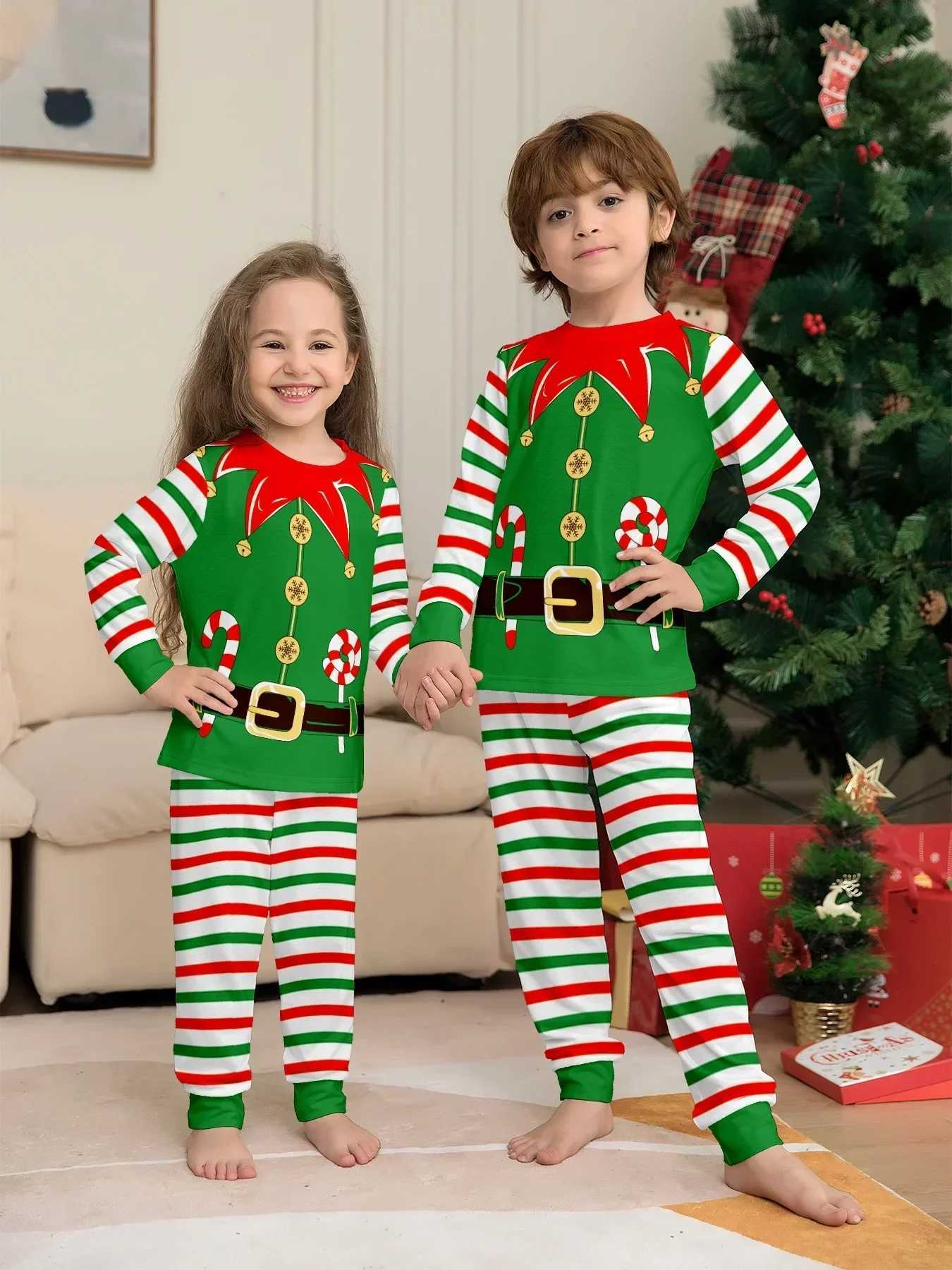 2024 New Family Matching Set Cartoon Stripe Printed Christmas Pajama Set 2PCS Set Home Clothes Baby Dog jumpsuit Christmas Appearance Pajama Set W2410