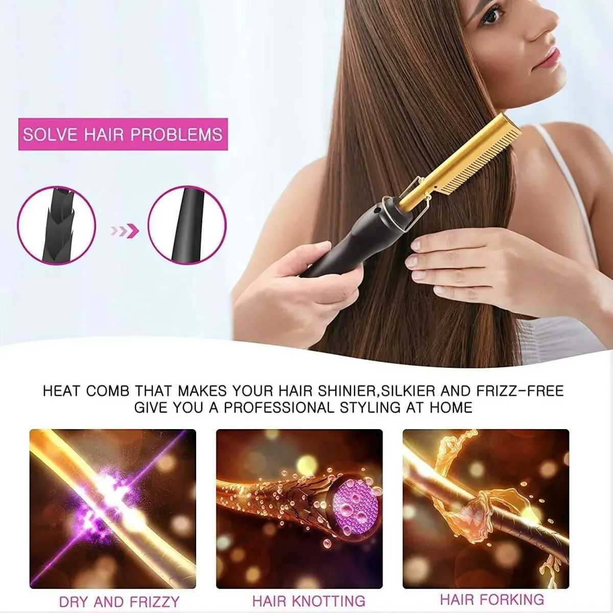 Hot Comb Hair Straightener Heat Pressing Combs Electric Hair Straightening Comb Curling Iron For Natural Hair Beard Wigs GiftXJ241016