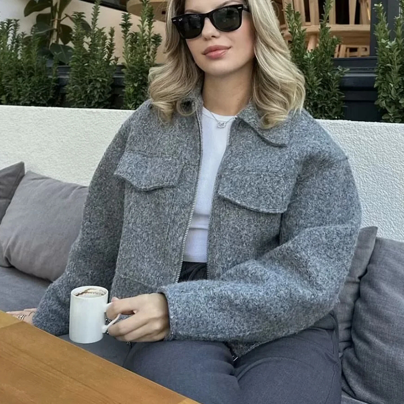 Women's Jackets Bombers Gray Outwear Armygreen Chaquetas Femme Solid Khaki Long Sleeve Tops Ins 2024 Woman Jacket Coat Top
