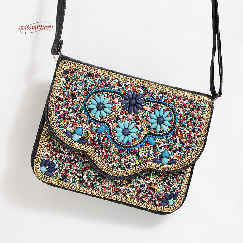 Bohemian Mi Zhu ethnic style shell phone flower PU travel shoulder crossbody bag, women's bag #56 swissmilitary