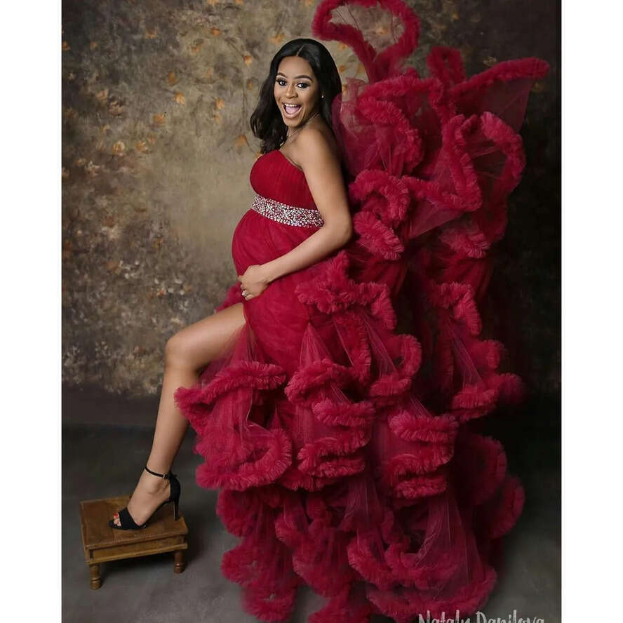 Maternity For Dress Pregnant Women Sexy Strapless Tiered Ruffles Nigh Robes Mermaid Gown Pregnancy Dresses Baby Shower Prom Wear Pro Es