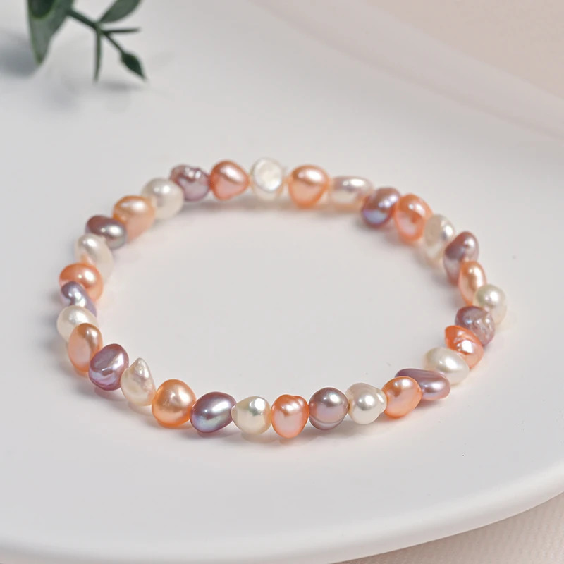 5-6mm Natural Freshwater Pearl Baroque Double sided Pearl Elastic Rope Bracelet Exquisite Fashion Jewelry Gift 241017