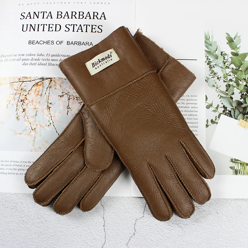 Sheepskin Fur Gloves Women Thickened Winter Warmth Outdoor Windproof Motorcycle Riding Color Leather Finger Gloves 241016