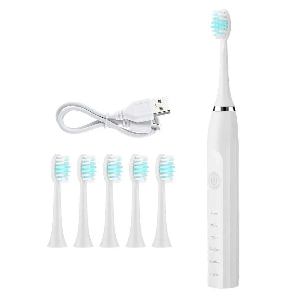 Ultrasonic Electric Toothbrush Brush 5 Modes USB Charger Rechargeable Toothbrush Replacement Heads Set for Adults Oral Use for Adolescents M241017
