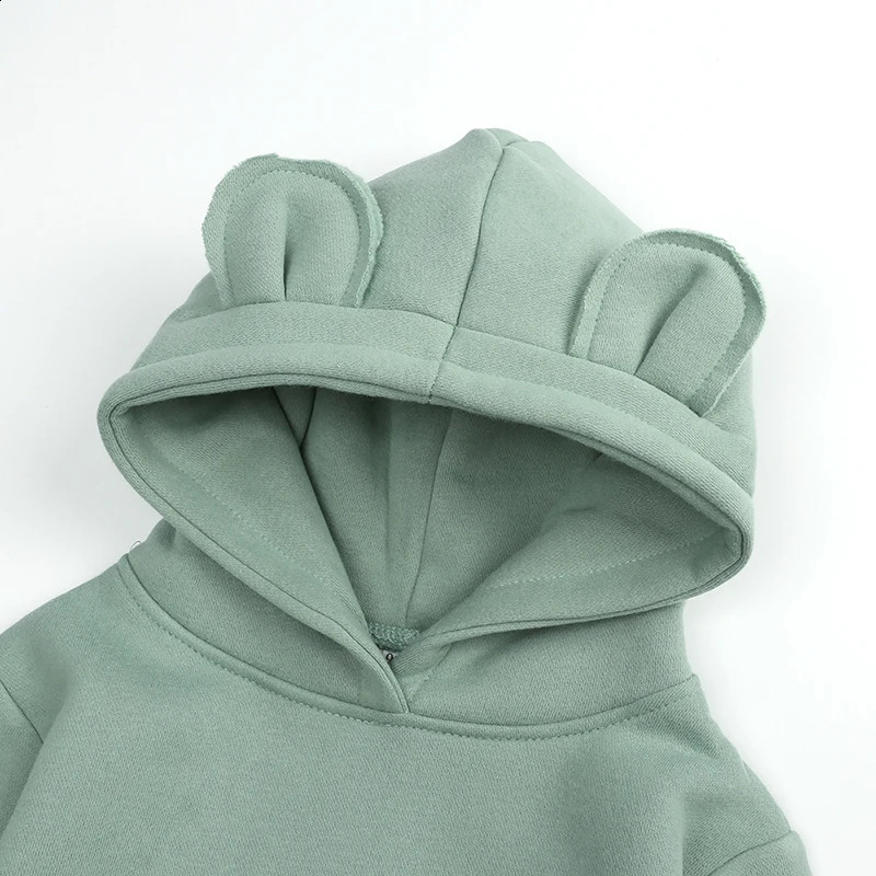 Baby Kids Winter Bear Fleece Sweatshirt Cotton Warm Solid Long Sleeve Top Jacket Cute Boys Girls Hooded Outwear Clothes 241017