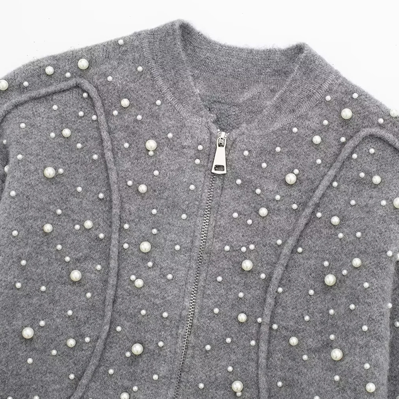 Women's Cardigan Pearl Knitted Knitwear Long Sleeve Jumpers Knit Jackets Inszar 2023 Gray Woman Sweaters Jacket