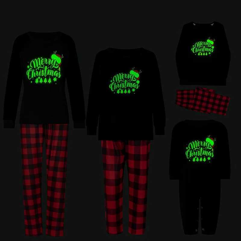 Christmas Pajamas Family Matching Set Christmas Tree/Hat Letter Top Flat Pants Adult Mother Children Pajamas Family Clothing W241015