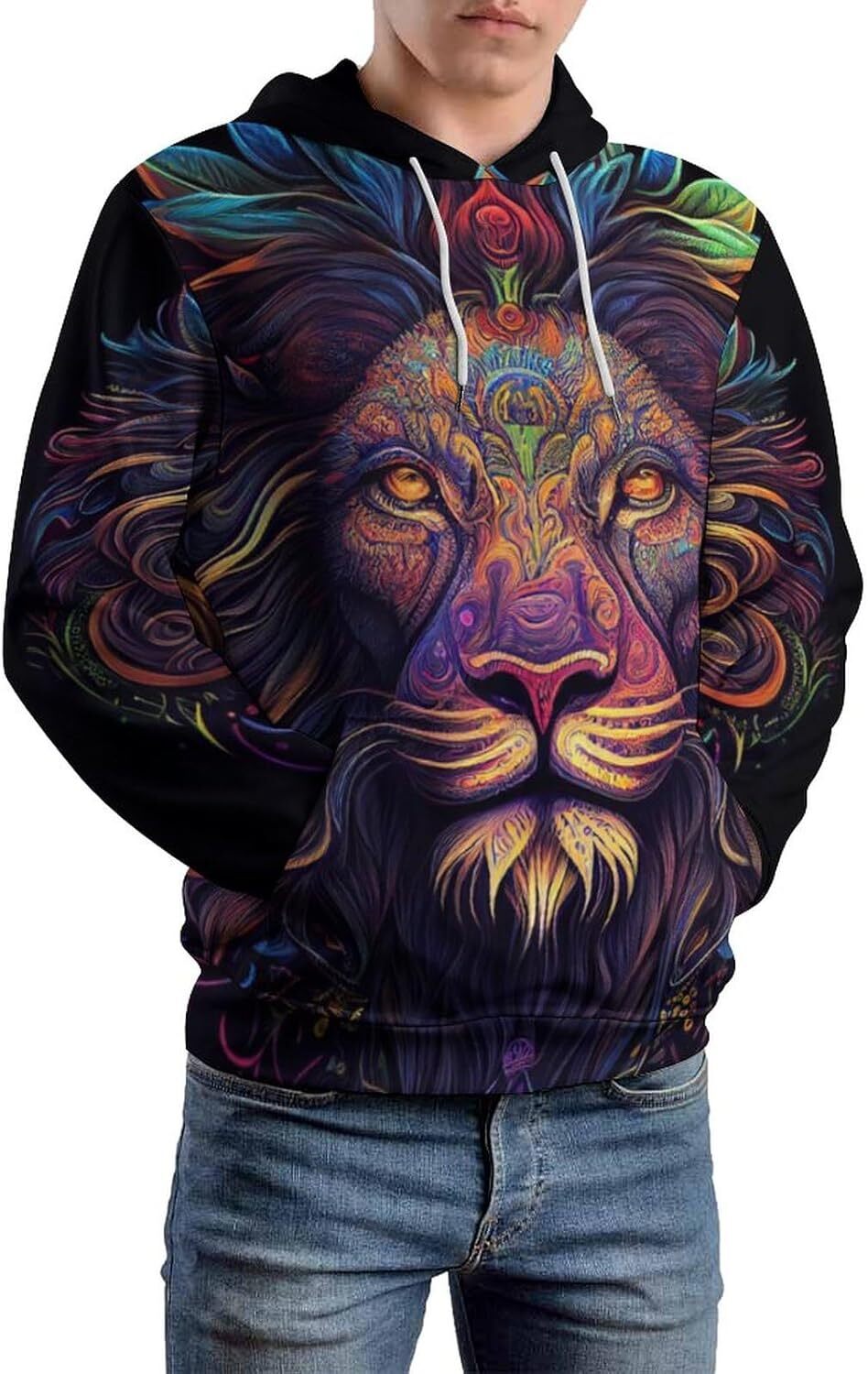 Hoodie for Mens Womens Mens Crown Lion King Hoodies Psychedelic Cartoon Animal Pattern Casual Sweatshirt Hoodie Graphic Hoodies sweatshirt Warm