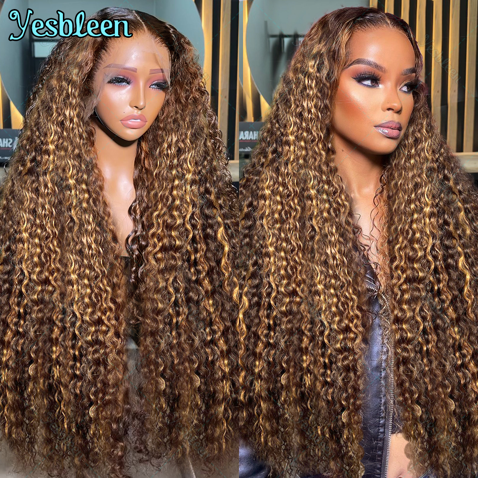 30 32 Inch Curly 13X6 Highlight Wigs Human Hair 100% HD Transparent Lace Front 4/27 Ombre Brown 13X4 Deep Wave Frontal Wig