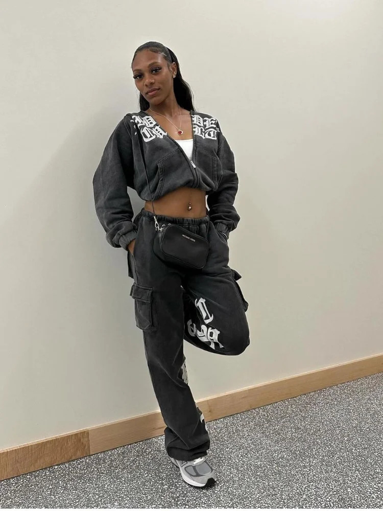 Autumn Womens Sweatshirt Suit Fashion Short Zipper Hooded Cardigan Jacket Trouser 2 Pieces Set Female Casual Jogging Outfit 241010