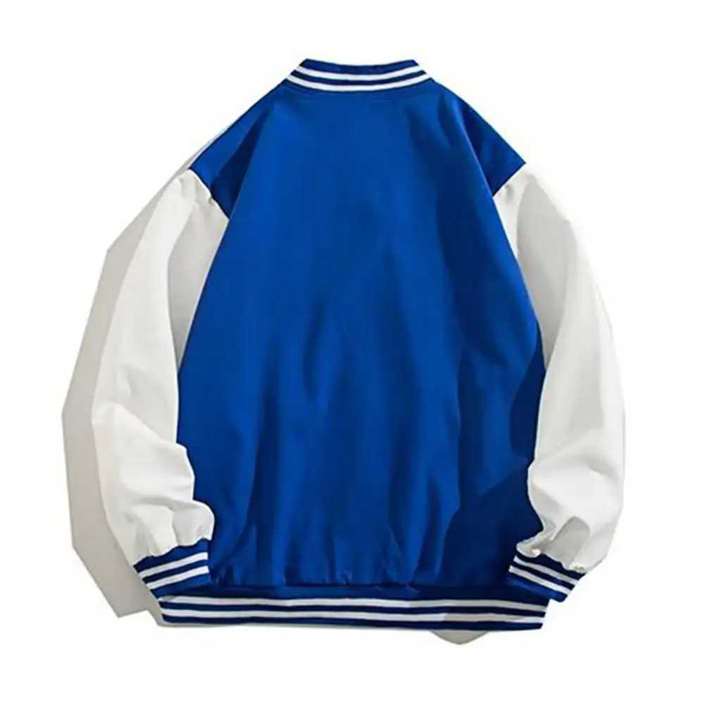 Classic baseball uniform street style baseball jacket fashionable contrasting color jacket with elastic cuffs mens stand up collar M241017