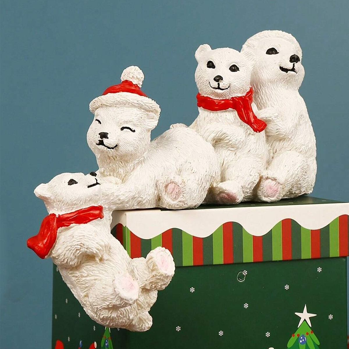 Christmas resin statue help handmade sculpture caretaker white bear shelf decoration holiday desktop decoration