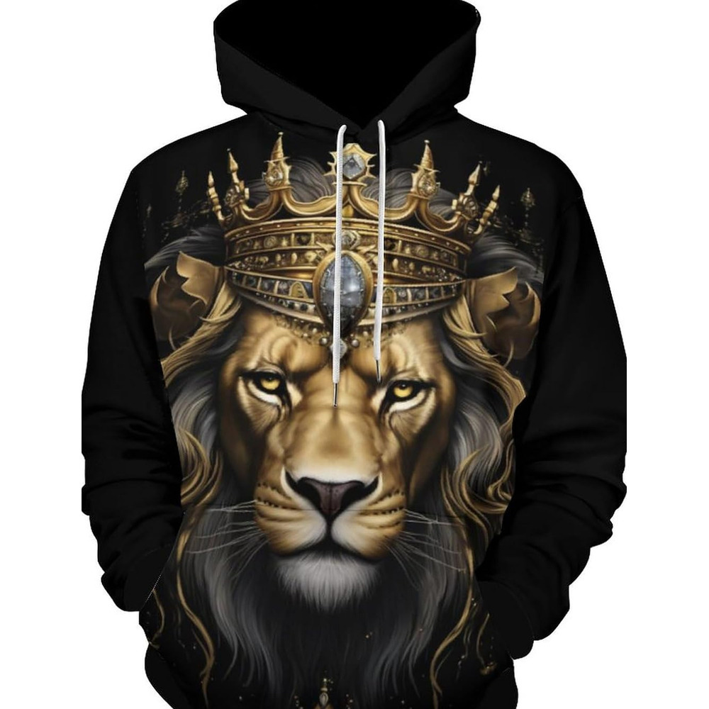 Hoodie for Mens Womens Mens Crown Lion King Hoodies 3D Novelty Tie Dyed Animal Pattern Printing Lightweight Long Sleeve Pullover Hoodie Graphic Fashio