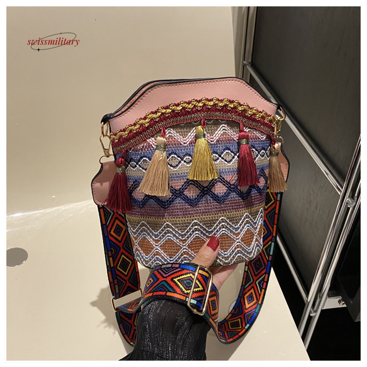 2024 New Ethnic Style Women's Fashion Versatile Crossbody Bucket Bohemian Embroidery Tassel Hanfu Bag #13 swissmilitary