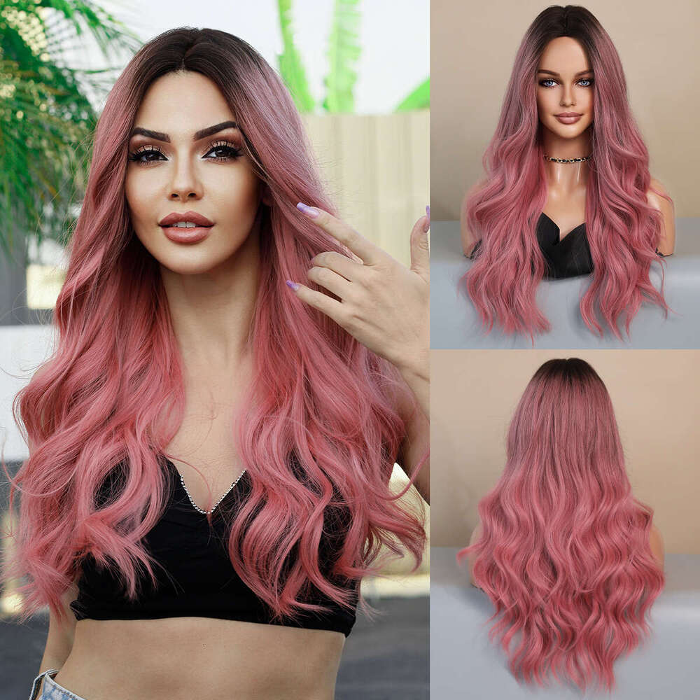 |Multiple Options | Fashionable Women's Mid Split Gradient Long Curly Hair Set With Large Wave Synthetic Wig