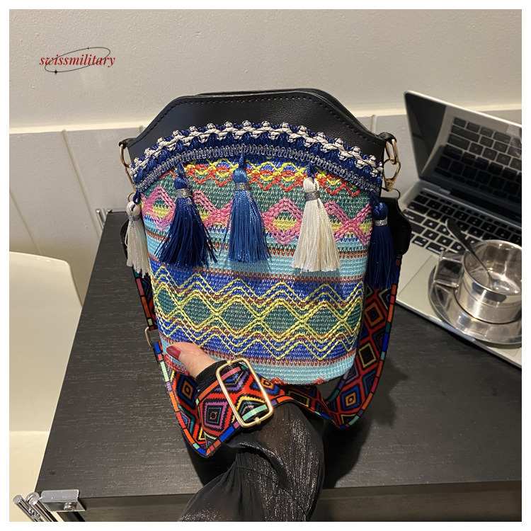 2024 New Ethnic Style Women's Fashion Versatile Crossbody Bucket Bohemian Embroidery Tassel Hanfu Bag #13 swissmilitary