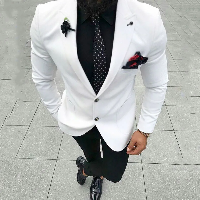 Slim Fit Men Suits American Style 2 Pieces Formal Jacket With Black Pants Wedding Groom Tuxedos For Prom Party Fashion Costume