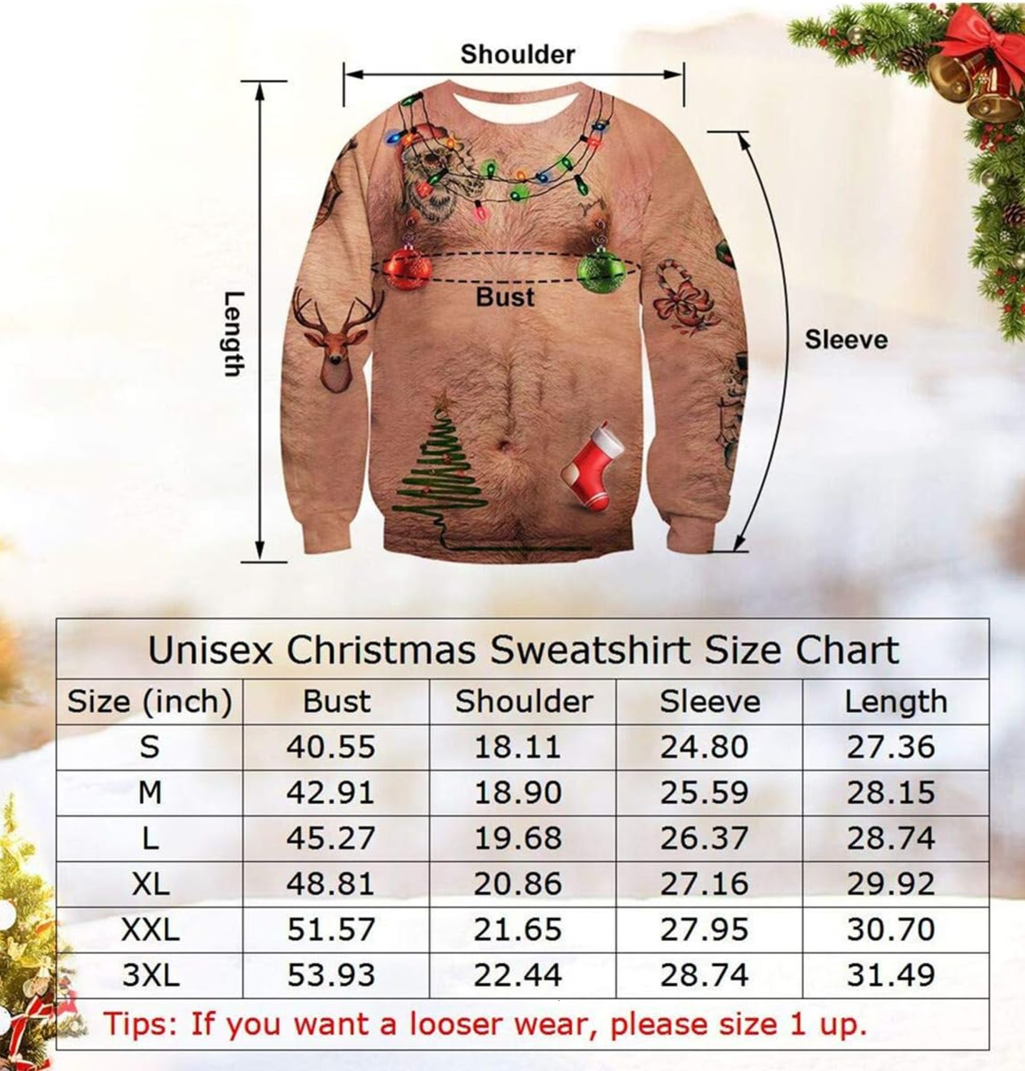 Long Sleeve Shirts for Men sweatshirt Unisex Ugly Christmas Crewneck Sweatshirt Novelty 3D Graphic Long Sleeve Sweate Tee Streetwear Casual tops cloth