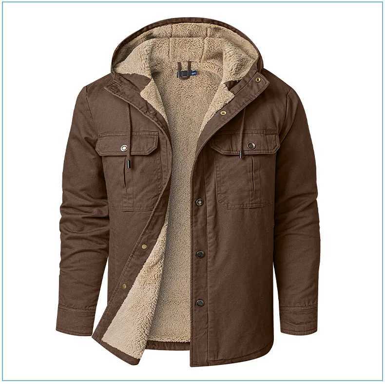Winter Mens Jacket Lining Lamb Wool Warm Hooded Cotton Shirt Thickened Shirt High Quality Warm Parka Winter Jacket US SizeXJ241017