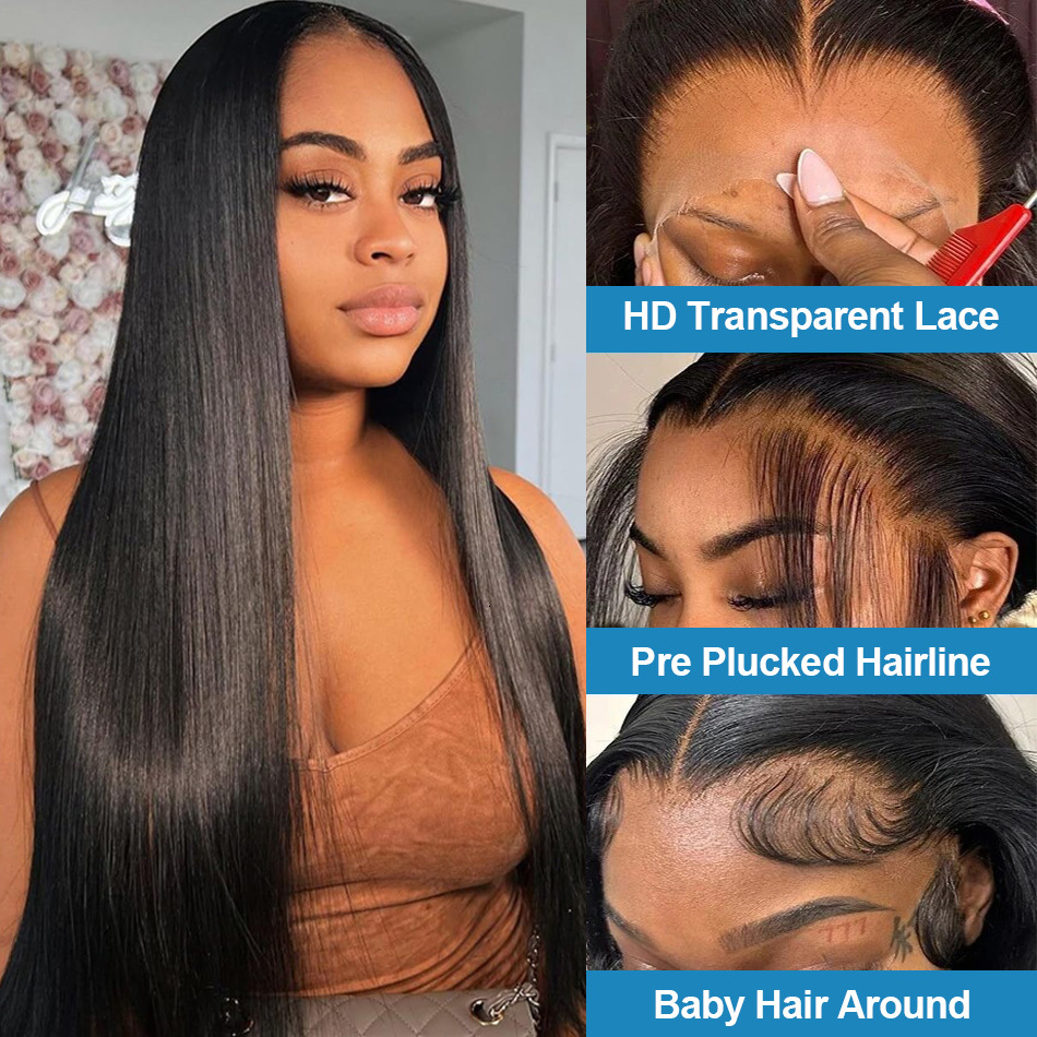 200 Density Natural Straight 13X6 Transparent Frontal Wig Remy Human Hair 13X4 Lace Front Wigs For Black Women
