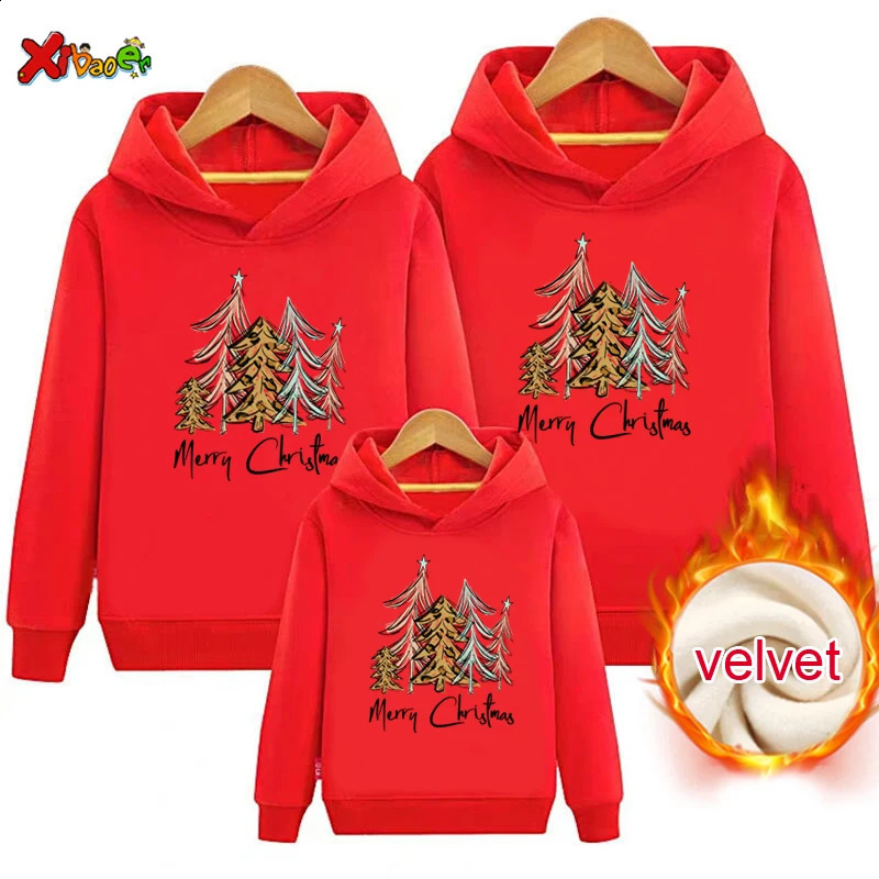 Family Christmas Hoodies Sweaters Clothing Warm Winter Children Sweatshirt Pullover Plus Velvet Adult Clothes Matching Outfit 241017