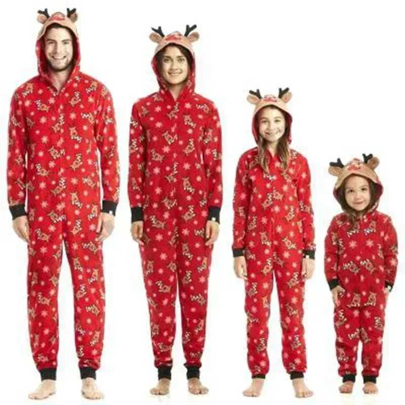 Family reindeer ear muffs one-piece jumpsuit adult and childrens clothing set pajamas Christmas appearance pajamas W241015