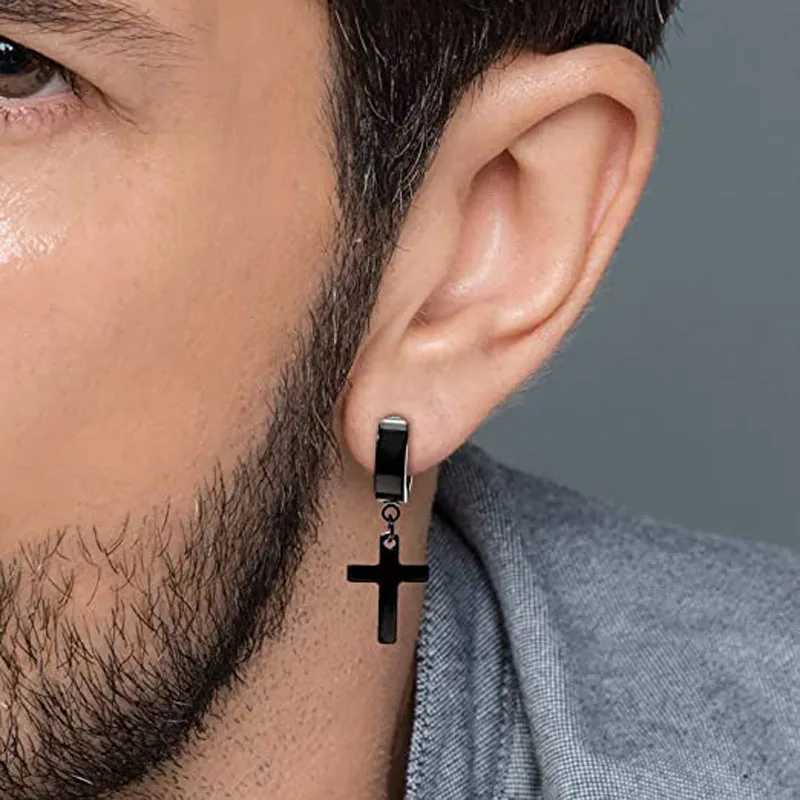 1-15 piece clip on mens earring set stainless steel black false perforated earrings W241017