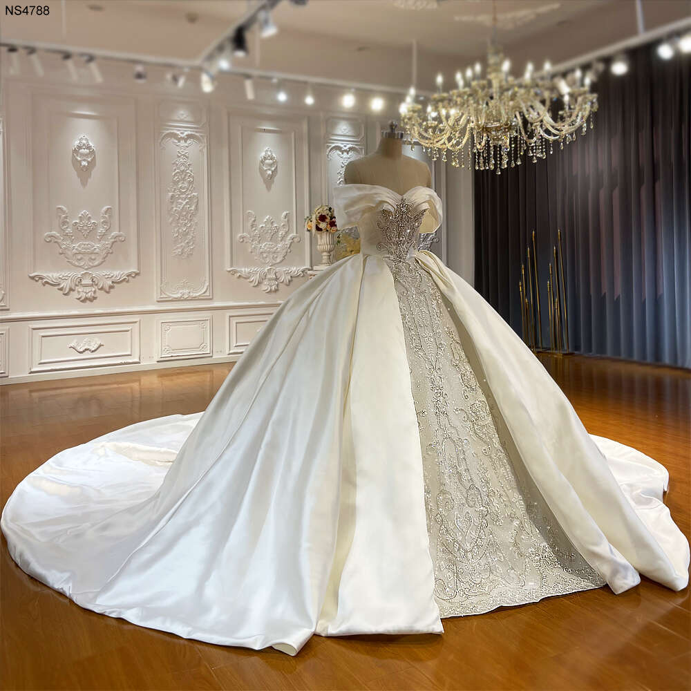 Amanda Novias Off Shoulder Satin Wedding Dress