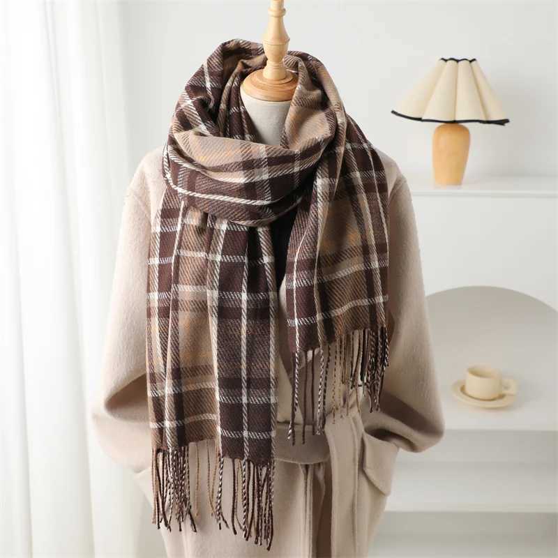 Fashion Japanese Korean style winter plain weave cashmere and other blankets thick scarves warm cashmere shawls tassel raincoats Stolls X241017