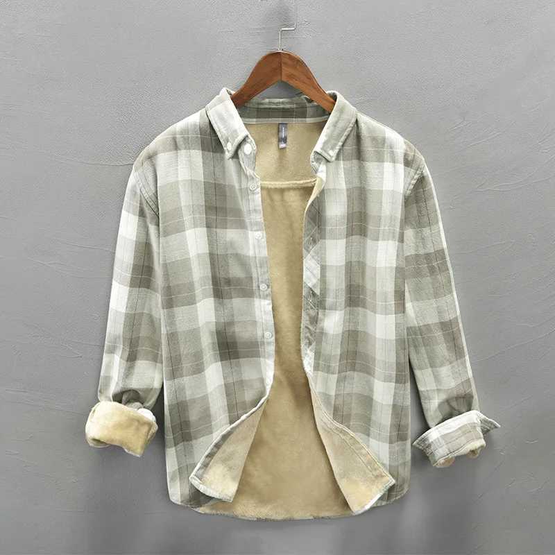 New Winter Shirt Men Plaid Shirts for Men Pure Cotton Fleece Thick Warm Long Sleeve Button Up Shirt Japanese Fresh Camisa Hombre LX241017