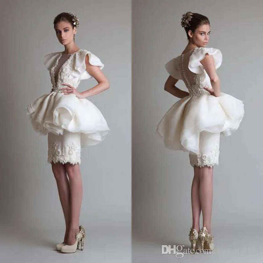 Dresses Sheath 2020 White With Overskirt Sheer Neck Appliques Knee Length Short Bridal Wedding Gowns Custom Made