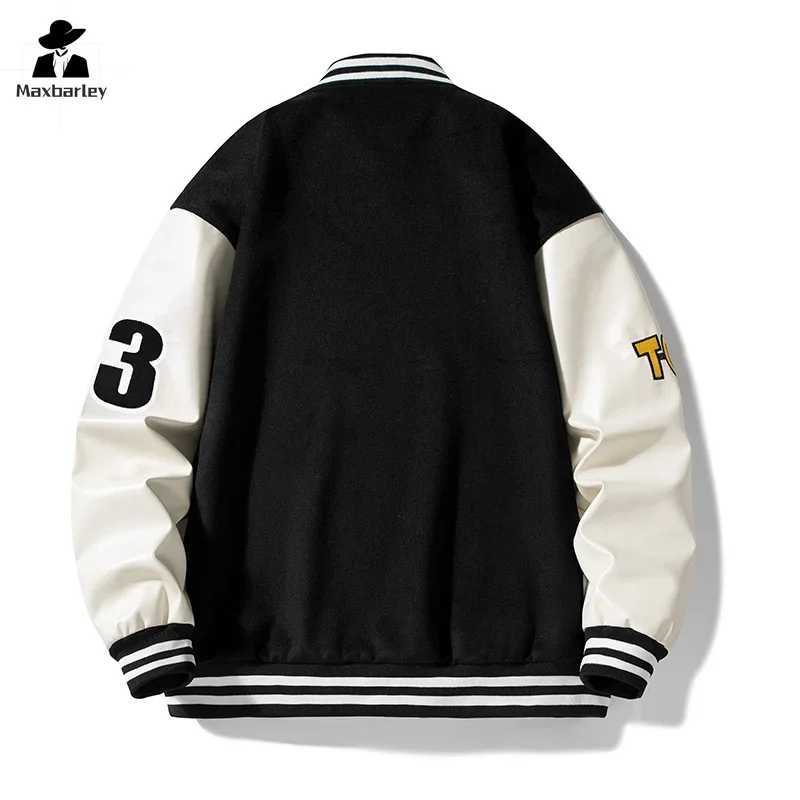 Autumn baseball jacket mens/womens street college letter splicing work leather windproof jacket mens fashionable single chest jacket M241017