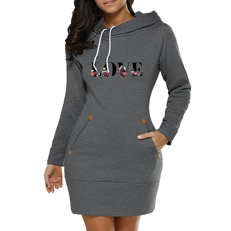 Love Letter Printing Womens Dress Fashion Knee Length Hooded Frog Side Zipper Necklace Sport Autumn Warm Wool DailyCasual Skirt 241017