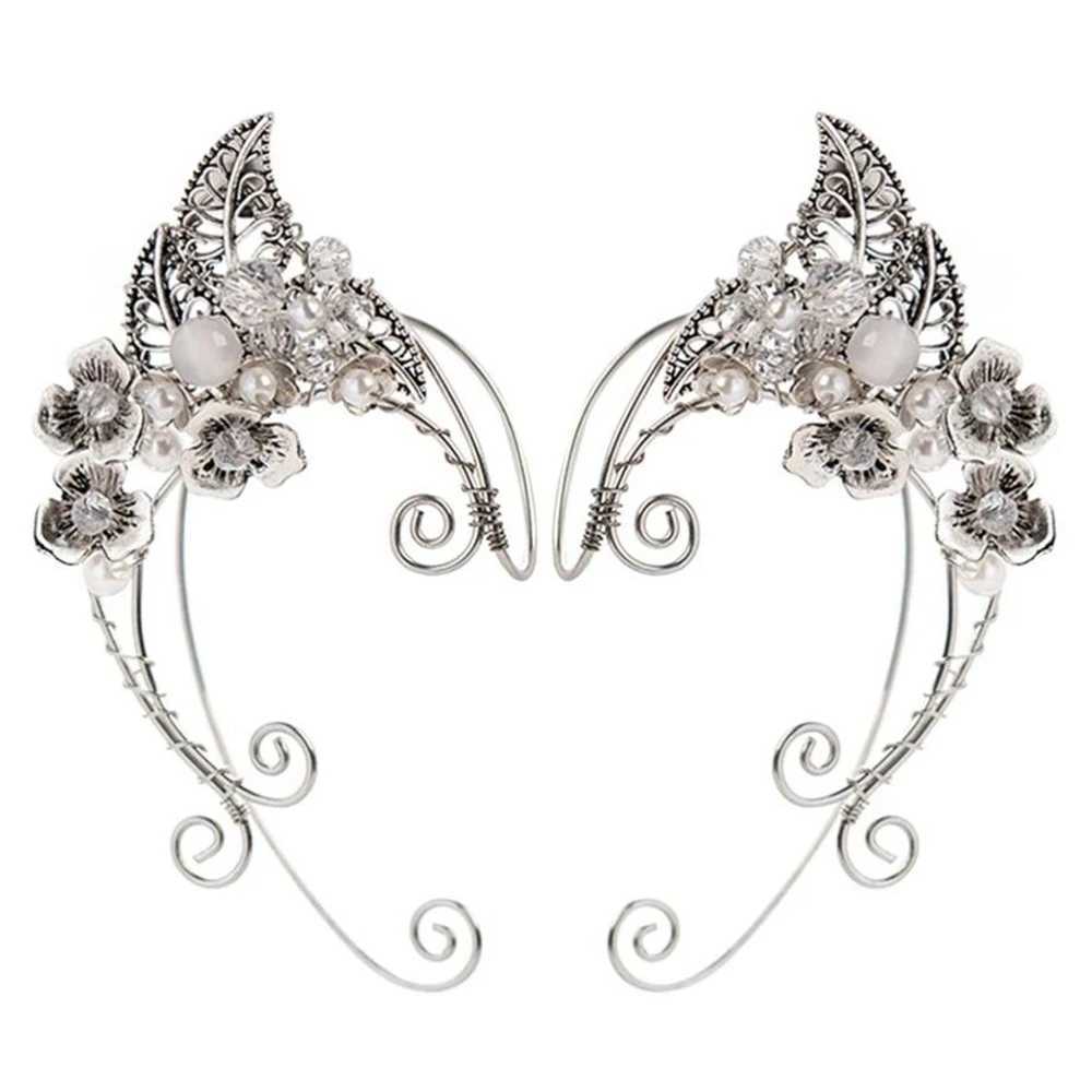 Beautiful and elegant fairy elf earrings with retro leaf flower aluminum wire cuffs womens non perforated clip earrings womens role-playing jewelry W2