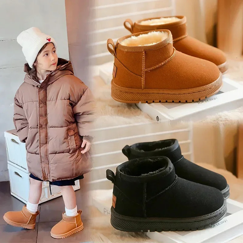 Neutral Kids Snow Boots Anti Slip Wear-resistant Boys Girls Warm Boots with Fur Children Short Boots Soft Thick Sole 241016