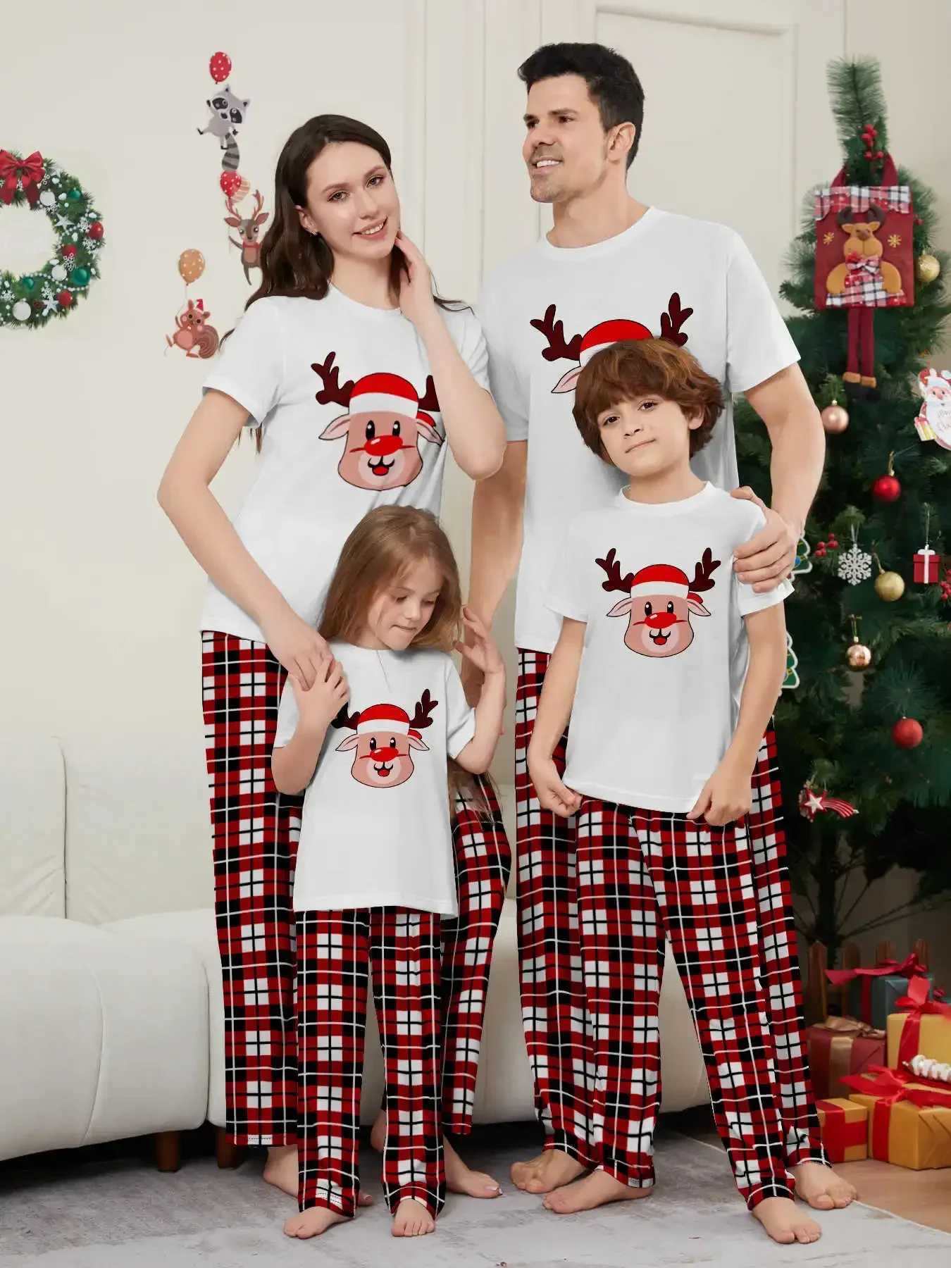 New Christmas Camel print family matching set short sleeved top+long pants 2-piece pajama set baby dog jumpsuit Christmas appearance W241015
