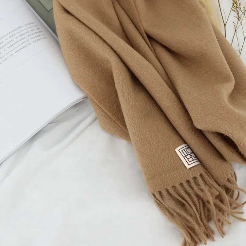 100% cashmere scarf solid color plain weave literati winter warm soft neck scarf real wool shawl brand 2024 Fem cashmere scarf X241017