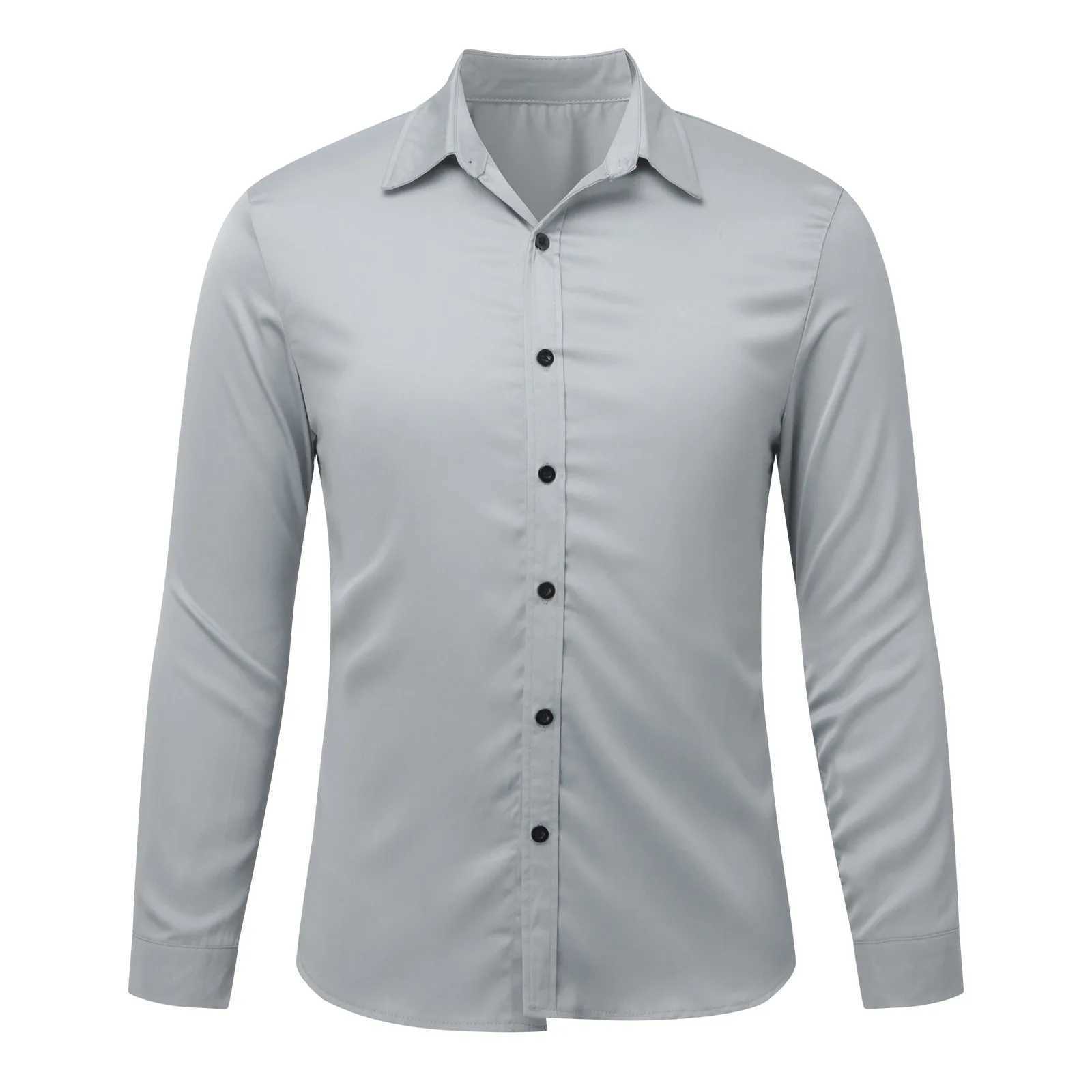 Autumn Clothing Mens Light Luxury Dress Shirt Business Leisure Long Sleeve Button-down Drapped Solid Color Basic Shirt S-2XL LX241017